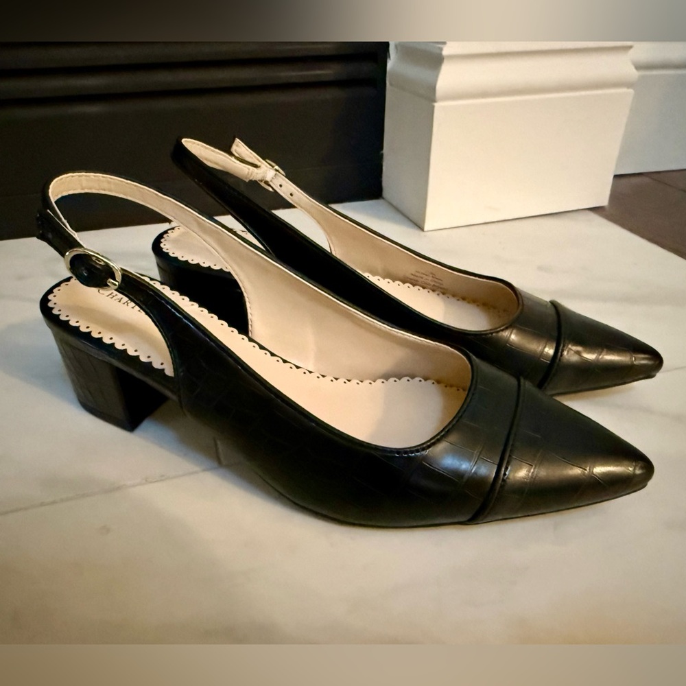 Charter Club Women’s Bryann Black Croc Pointed Toe Slingback Heels